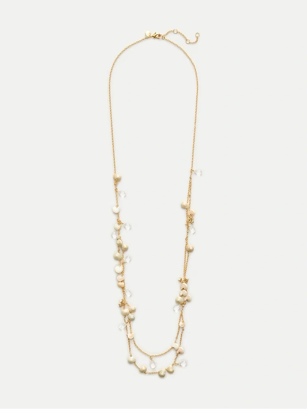 J. Crew Gold-Tone Multi Strand Necklace with Cream Shell and Clear Drops